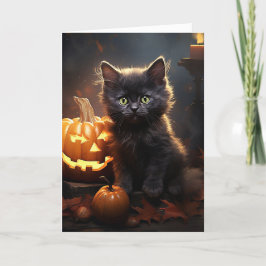 Black Kitten med Pumpkin Halloween Helgkort