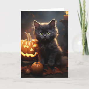 Black Kitten med Pumpkin Halloween Helgkort