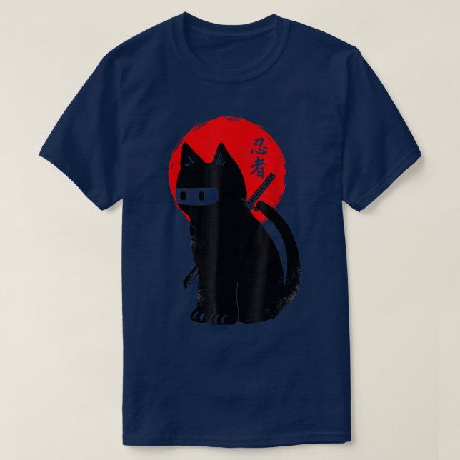 Black Kitten Ninja Cat Kattunge japansk samurai Ca T Shirt (Design framsida)