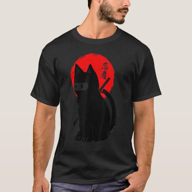 Black Kitten Ninja Cat Kattunge japansk samurai Ca T Shirt (Framsida)