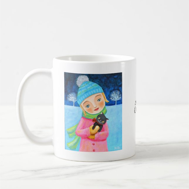 Black Kitten och Girl Cat Lover Gift eget namn Kaffemugg (Vänster)