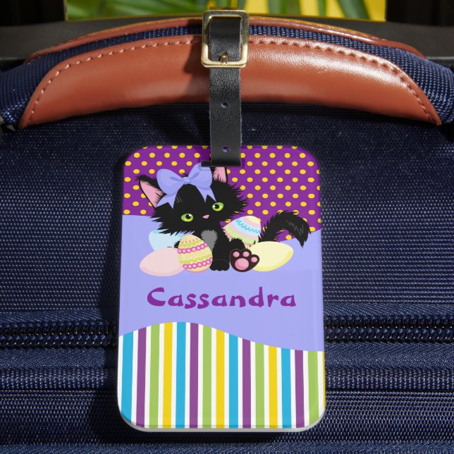 Black Kitten Påskägg Dots och Rand Bagagebricka (Framsida Insitu 2)