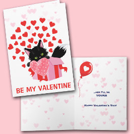 Black Kitten Rosa Heart Valentine Day Helgkort