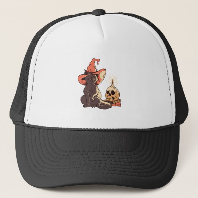 Black Kitten Witch Halloween Design Design Keps (Framsida)