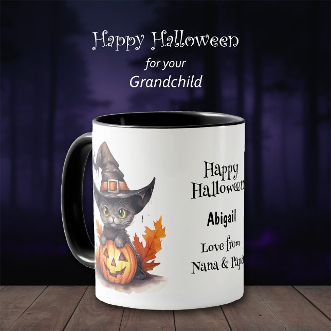 Black Kitten Witch Hat Kids Halloween Mugg (Skapare uppladdad)
