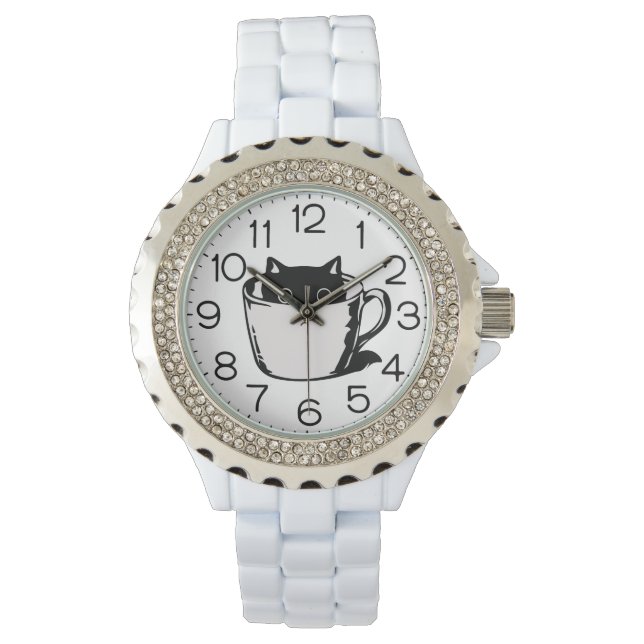 Black kitten with red nose hiding in a cup armbandsur (Framsida)