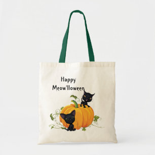 Black Kittens Pumpkin Halloween Bag Tygkasse