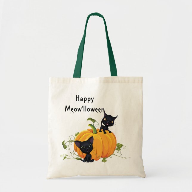 Black Kittens Pumpkin Halloween Bag Tygkasse (Framsidan)