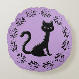 Black Kittens Tecknad 12 Rund Kudde