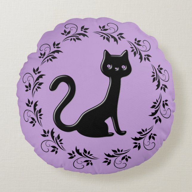 Black Kittens Tecknad 12 Rund Kudde (Framsidan)