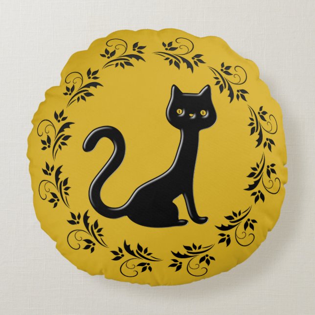 Black Kittens Tecknad 7 Rund Kudde (Framsidan)