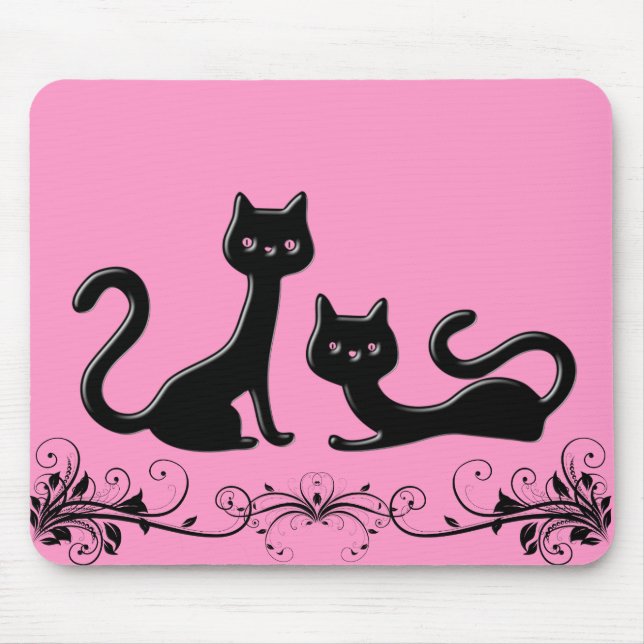 Black Kittens Tecknad Mousepad Musmatta (Framsidan)