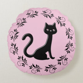 Black Kittens Tecknad Rund Kudde