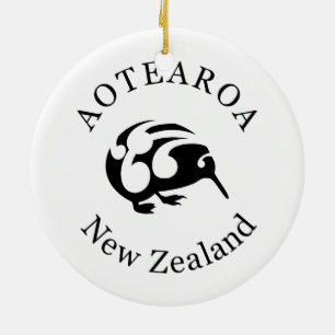 Black KIWI med Koru Julgransprydnad Keramik
