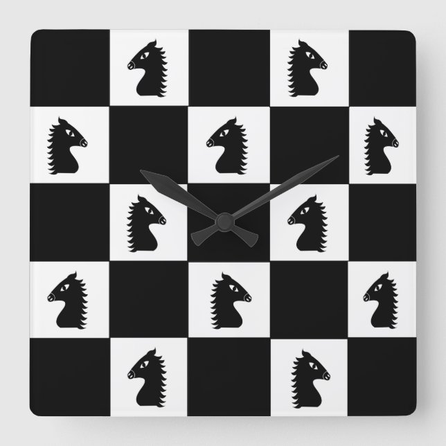 Black Knight Chess-spel Fyrkantig Klocka (Framsida)