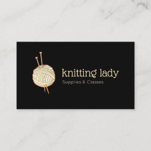 Black Knitting Crochet Yarn Boll Logotyp Visitkort