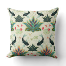 Black Koi Reimaged Damask Pillow