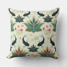 Black Koi Reimaged Damask Pillow Kudde