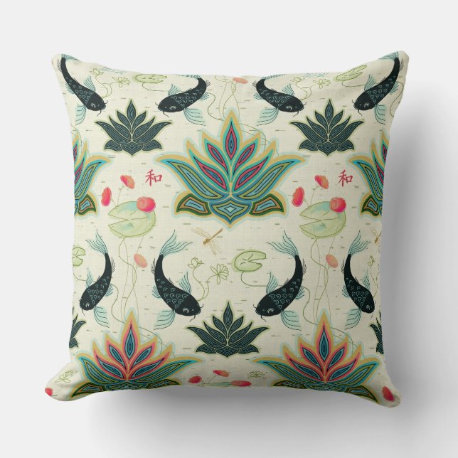 Black Koi Reimaged Damask Pillow Kudde (Framsida)