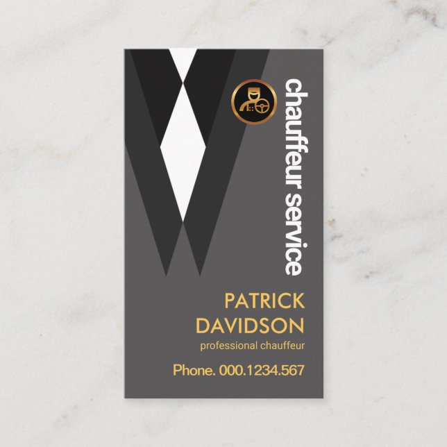 Black Kostym Elegance Chauffeur Driver Lapel Pin Visitkort (Framsida)