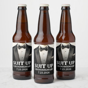 Black Kostym Groomsman Frieri öletiketter Kostym u Ölflaska Etikett