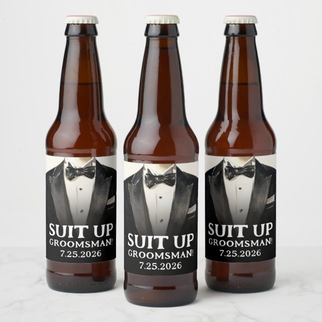 Black Kostym Groomsman Frieri öletiketter Kostym u Ölflaska Etikett (Flaskor)