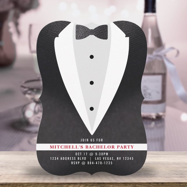 Black Kostym & Tie Bachelor Party Inbjudningar (Black Suit & Tie Bachelor Party Invitation
)