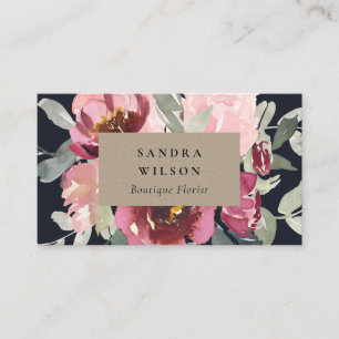 BLACK KRAFT BURGUNDY RO WATERCOLOR BLOMMIGT VISITKORT