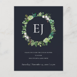 BLACK KRAFT FOLIAGE WREATH MONOGRAM BRUNCH BUBBLY INBJUDAN VYKORT