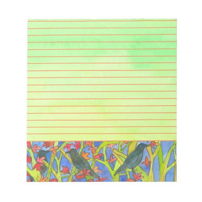 Black Kråka Birds Höst löv Lined Anteckningsblock (Framsida)