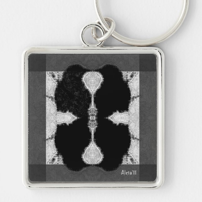 Bläck Kråka Fyrkantig Silverfärgad Nyckelring (Framsidan)