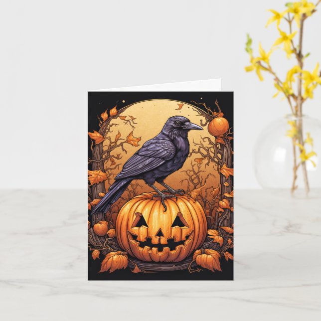 Black Kråka Happy halloween Kort (Gul blomma)