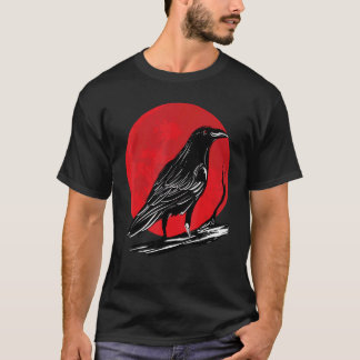 Black Kråka Occult Japan Gothic Raven Bird Red Mån T Shirt