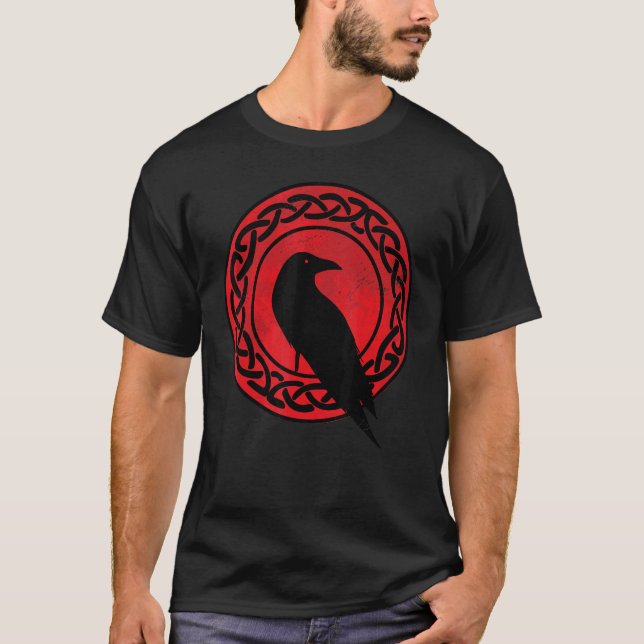 Black Kråka Occult Japan Gothic Raven Bird Red Mån T Shirt (Framsida)