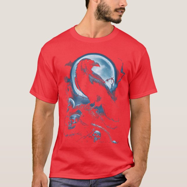 Black Kråka Raven Bird Gothic Y2K Stil Skull T Shirt (Framsida)