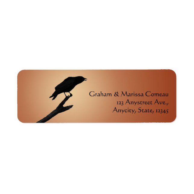 Black Kråka Raven Bird Silhouette Orange Backgroun Returadress Etikett (Framsidan)