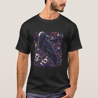 Black Kråka Raven Bird Skull T Shirt