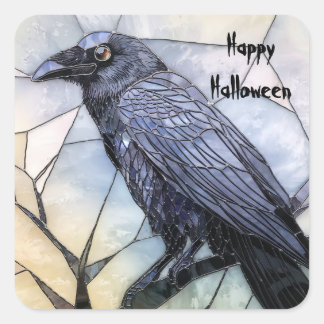 Black Kråka Scary Gothic Abstrakt Halloween Fyrkantigt Klistermärke