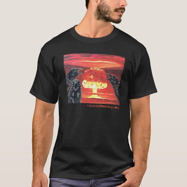 Black Kråkas Yelling at Nuclear Mushroom Cloud T Shirt (Framsida)