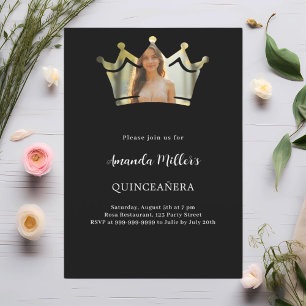 Black krona-foto Quinceanera Inbjudningar