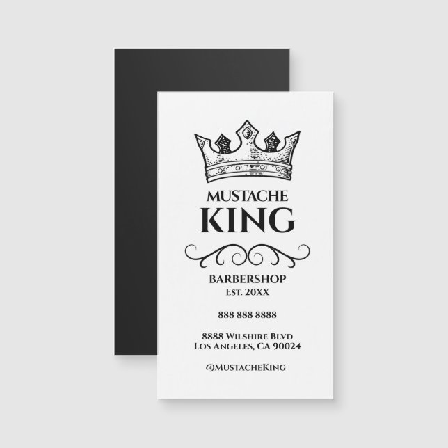 Black Krona Kung Mustache Barbershop Magnet Card (Fram/baksida)