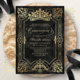 Black Krona Tiara Elegant Quinceanera Inbjudningar