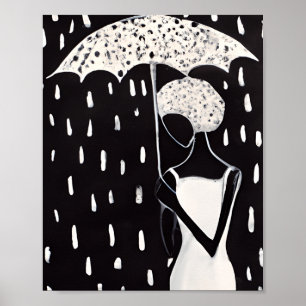BLACK-KVINNOR I RAIN MED EN UMBRELLA POSTER