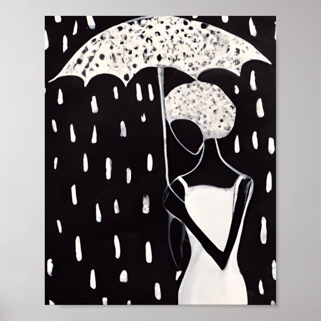 BLACK-KVINNOR I RAIN MED EN UMBRELLA POSTER (Framsidan)