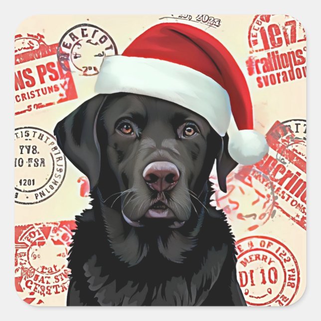 Black lab christmas fyrkantigt klistermärke (Framsida)