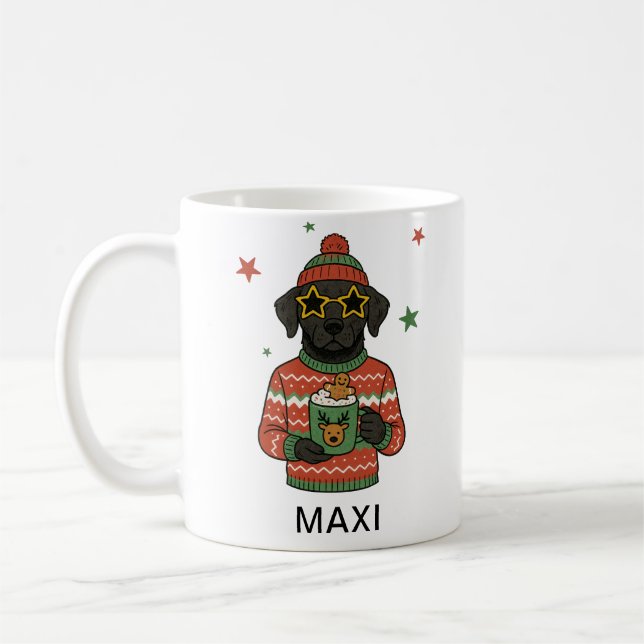 Black Lab Dog Christmas Custom Name Kaffemugg (Vänster)
