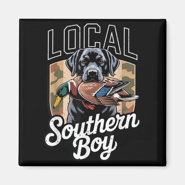 Black Lab Dog Local Southern Boy Camo Duck Hunting Magnet (Framsidan)