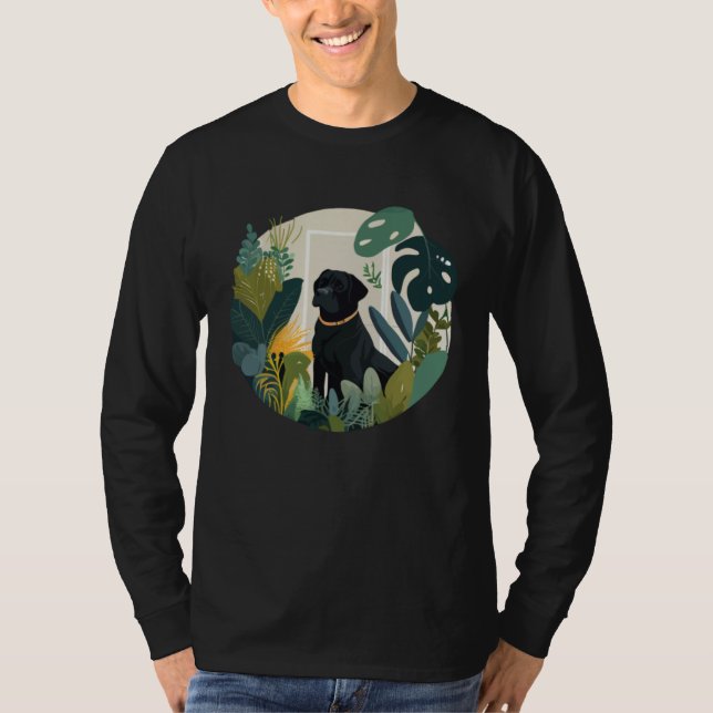 Black Lab Dog Mom and Plant T Shirt (Framsida)
