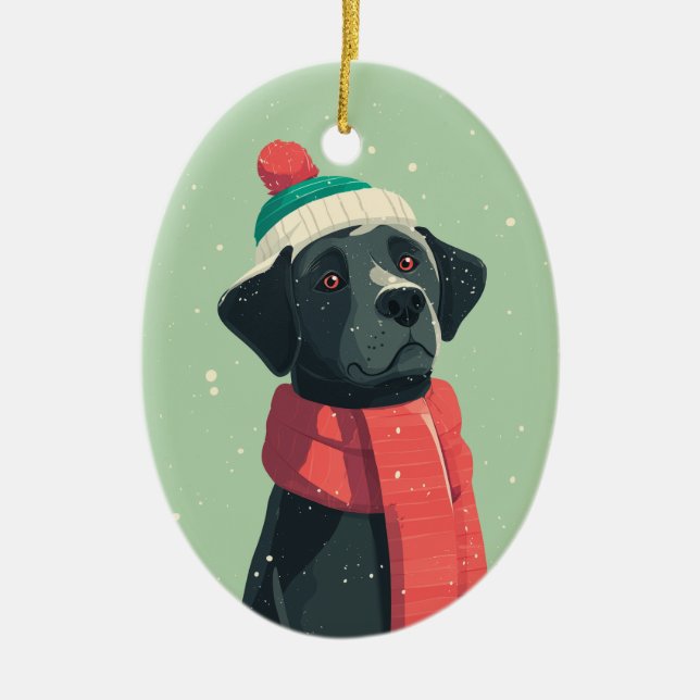 Black Lab Holiday Keepsake Julgransprydnad Keramik (Framsidan)