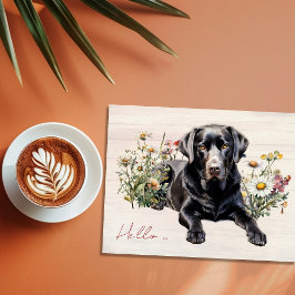 Black Lab in Wildflowers Hello Personalized Vykort